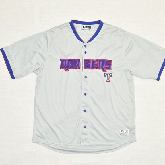 True Fan MLB Men Snap Button Polyester Gray Size XL Texas Rangers Jersey - Picture 1 of 8